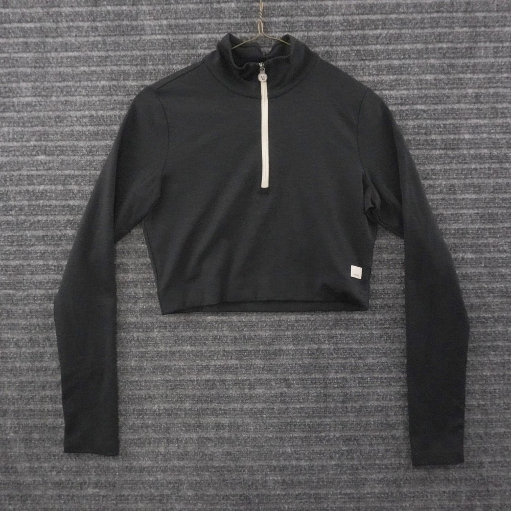 Vuori Lux Rib Half Zip Long Sleeve Crop Top XS Black Ribbed Athletic Pullover